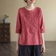 thumbnail image 5 of Tamaño Más Suelto Ajuste Camisetas para las Mujeres Vintage Algodón Lino Bordado, Manga Corta Cuello Tripulación, 5 of 8