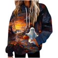 thumbnail image 2 of Frostluinai Halloween Fleece Hoodie for Women Flannel Fuzzy Hooded Sweatshirts Funny Ghosts Print Fluffy Sherpa Warm Pullover with Pocket S-2XL, 2 of 6