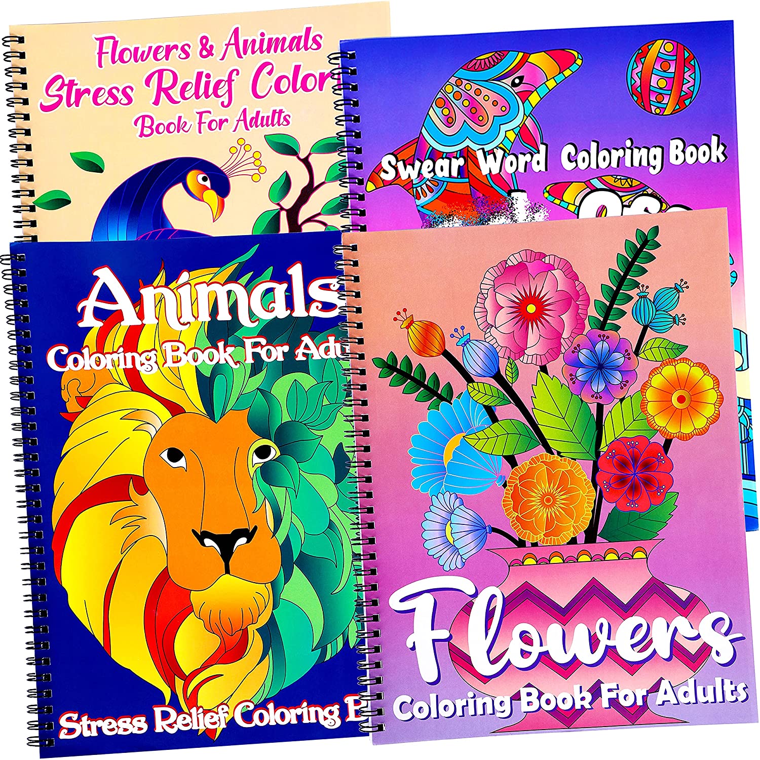 for　Coloring　Men　HTAIGUO　Gifts　Set　Flowers　Activities　Animals　Birthday　Assorted　Adult　Women　Includes　Books　Swear/Curse　Stress　Word+　Themes-　Animals,　Relief　Fun　Relaxation　Motivational　Flowers