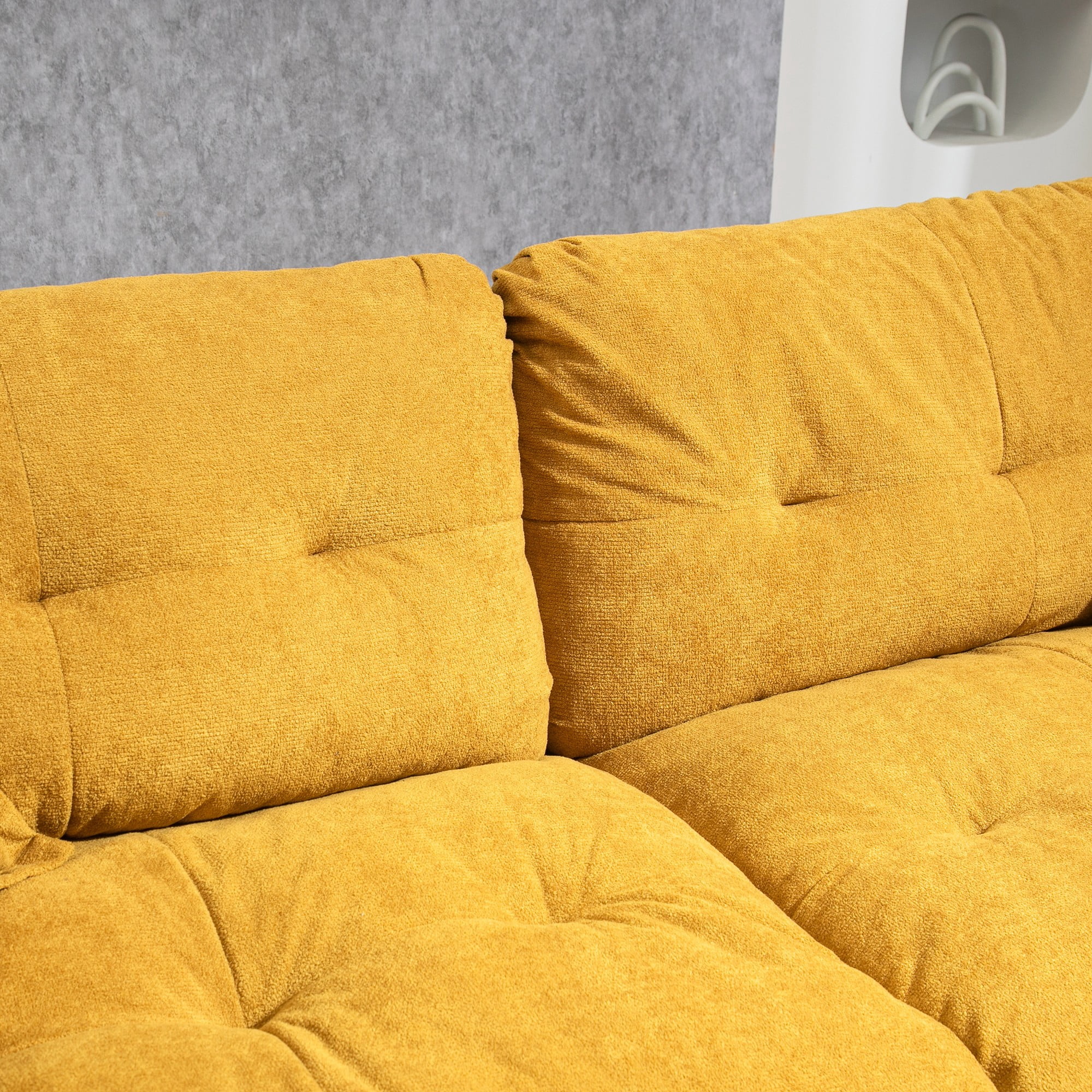 84" Chenille Loveseat Sofa Upholstered Deep Seat Sofa Couch with 2 Throw Pillows for Living Room Apartment Office,Yellow