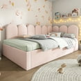 thumbnail image 2 of MODERNLUXE Twin Size Velvet Upholstered Daybed with Trundle,L-Shaped Corner Bed Single Sofa Bed with Pull Out Bed and Metal Slat Support,Pink, 2 of 10