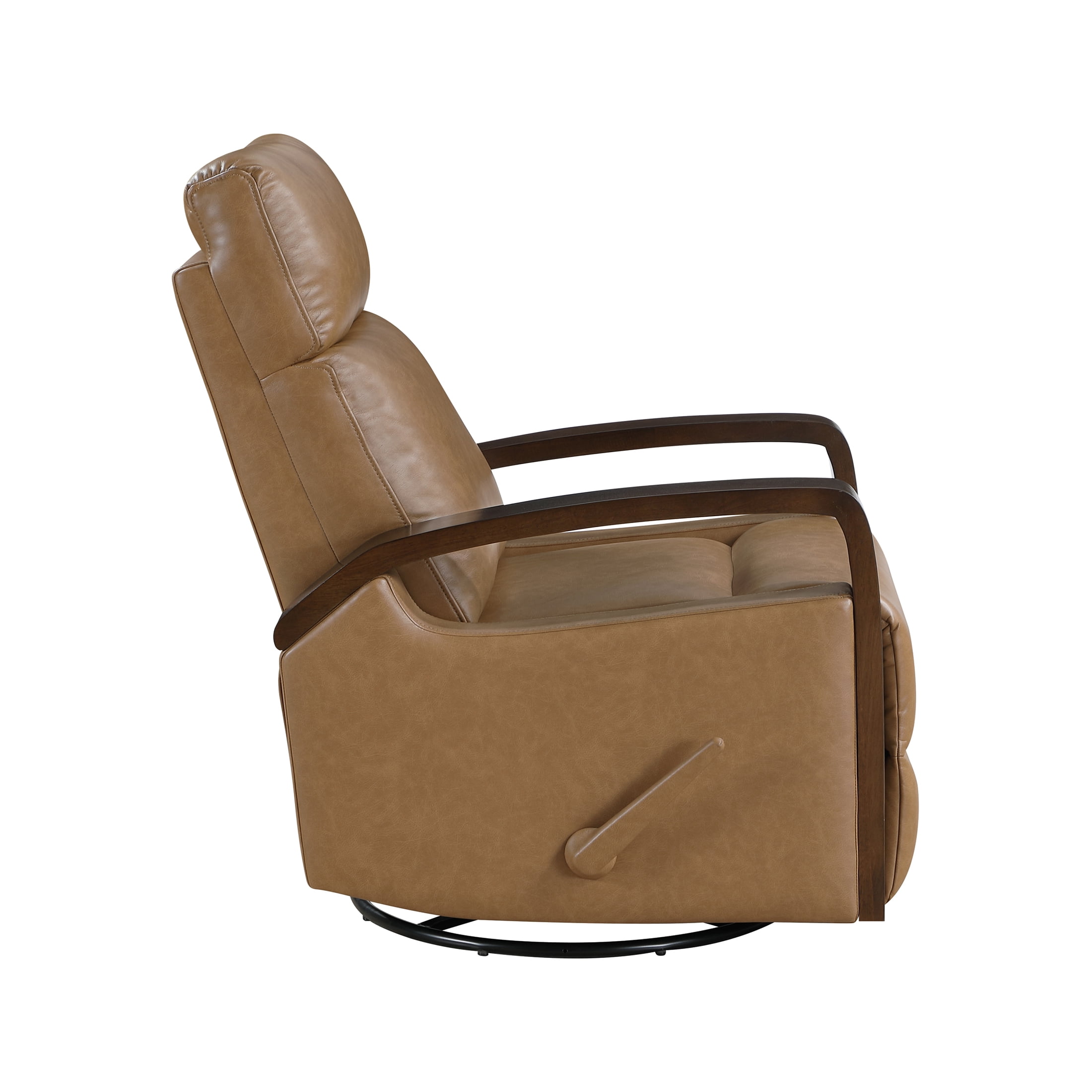 OakvillePark Vexa Faux Leather Swivel Glider Reclining Chair with Wooded Arms, Camel