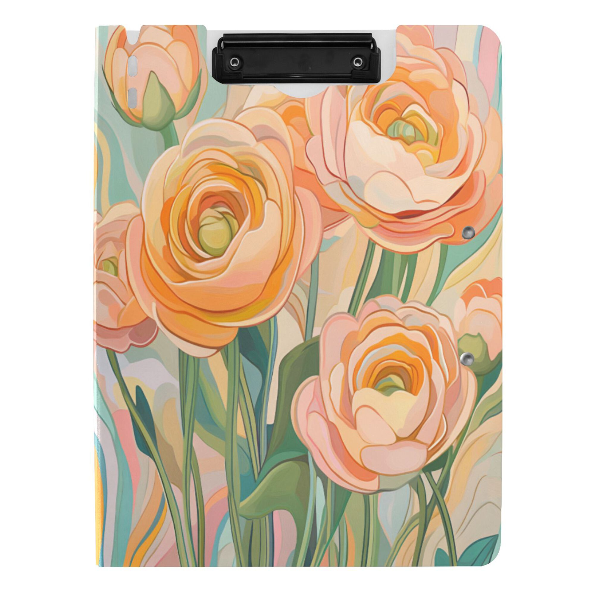 FORMRS A4 Clipboard Folder with Pen Holder Horizontal Foldable School Office Binder, Abstract Floral Art