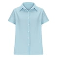 thumbnail image 6 of Women's Loose Fit V Neck Short Sleeve Top Shirt Blouse Solid Color Casual Daily Wear Vacation Beach Loungewear Fashion Essential Gift for Women | CSEONE,Blue L, 6 of 9