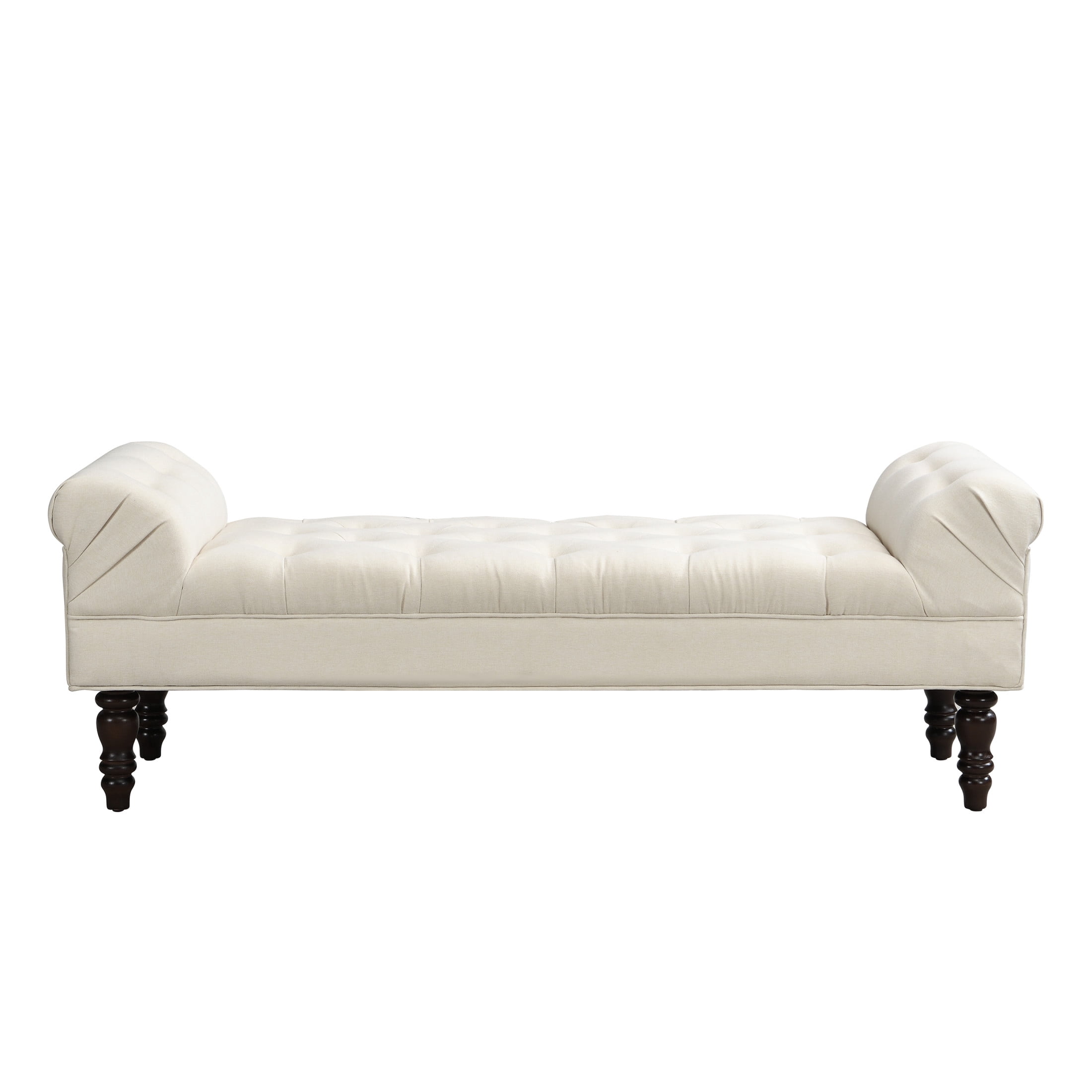 Christopher Knight Home 57.5" Button-Tufted End of Bed Bench, Large Upholstered Ottoman, Rolled Arms, Beige