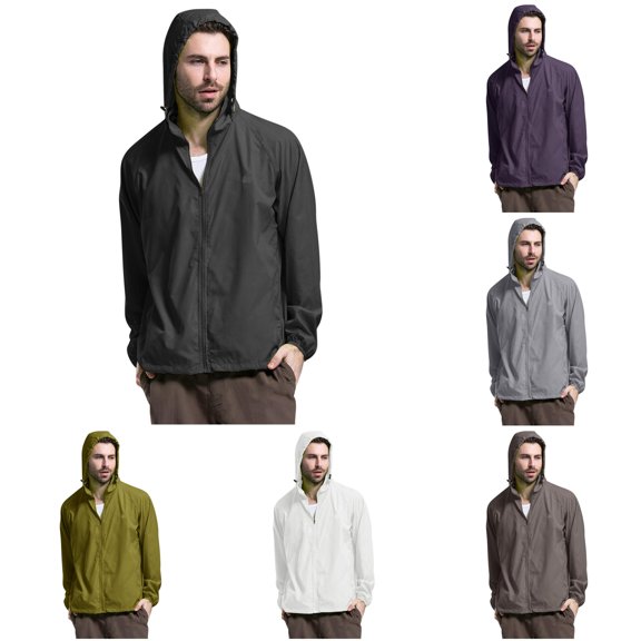 Wxolcjlv Men Solid Hooded Windbreaker Raglan Cut Outer Jackets