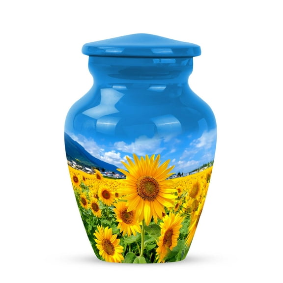 MUKTIVE Sunflower Memorial Female Cremation Urn for Human Ashes, Blue Burial Keepsake Urns for Adult Male, Miniature Urns for Mother & Father Funeral, 3 inch