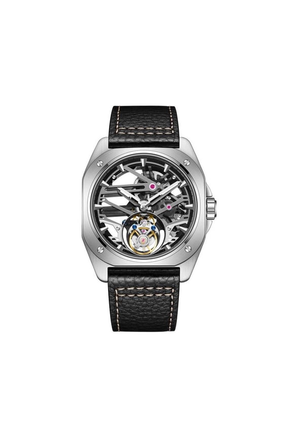 Real Tourbillon Skeleton Hand Wind Mechanical Wrist Watch Men Sapphire Crystal Diamond Business Dress Hollow Waterproof Clock Man Luminous Stainless Steel Leather Square Case Wristwatch