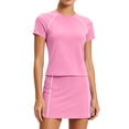 thumbnail image 2 of Sentmoon Ensemble 2 Pcs Jupe-Short pour Femmes Taille Haute Mini-Jupe avec Shorts Décontracté Couleur Unie Manches Courtes Col Ras du Cou Coupe Régulière Jupes Plissées pour Femmes pour l'Été et Temps Chaud P-2TG, 2 of 7