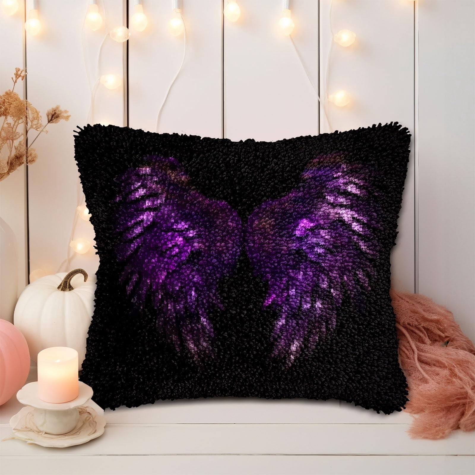 Abstract Wing Heart-shape DIY Latch Hook Pillow Kits for Adults Printed Pillowcase Crochet Yarns Hooking Handmade Pillow Cover Cushion for Home Sofa Decoration 17x17inch(2)