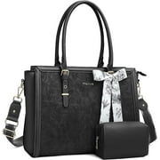 Mosiso Laptop Tote Bag for Women, 15.6-16 inch Waterproof PU Leather Travel Work Office Shoulder Messenger Handbag for MacBook Air Pro HP Dell Asus Acer Computer Satchel Bags, Black