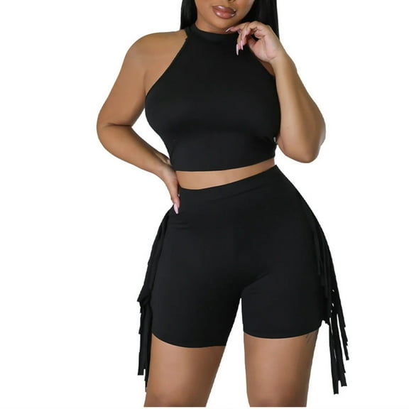 Women 2 Piece Set Shorts New 2 Piece Yoga Workout Sets for Women Tummy Suits Crop Tank Tops and Short Leggings Summer Casual Outfits Black XXL