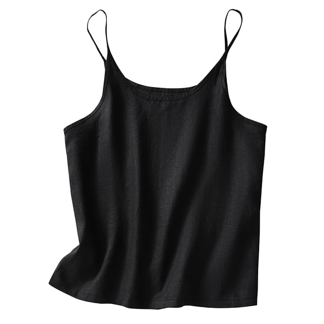 AherBiu Tank Tops Women Loose Fitting Cotton Linen Camisole Spaghetti Strap Basic Round Neck Tops Shirts