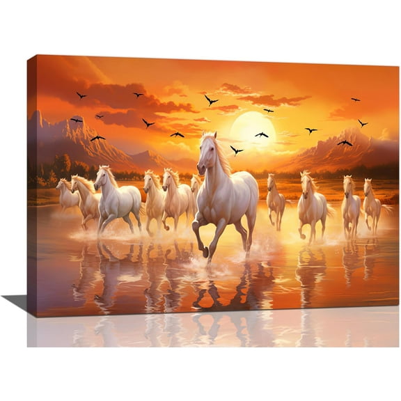 WFSposter-Horse Sunset Large Wall Art Animal Running Horses Pictures Wall Decor Horse Mountain Canvas Painting Modern Artwork Home Decoration for Living Room Bedroom Office