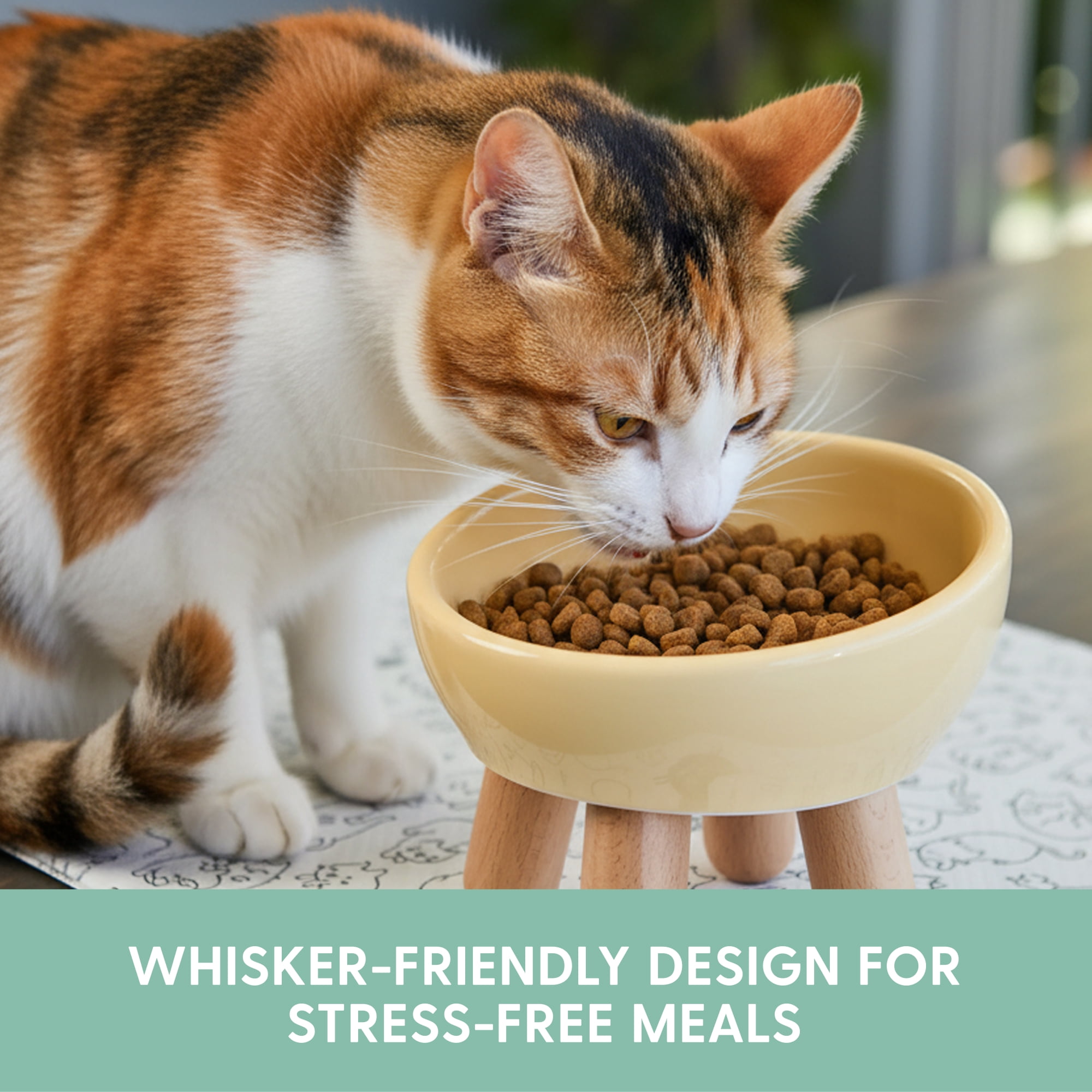 The Cat Ladies Tilted Ceramic Cat Bowl - Elevated Food Bowls Ceramic Pet Bowl - Raised Ceramics Bowls - Elevated & Tilted Design for Comfortable Eating - Yellow-