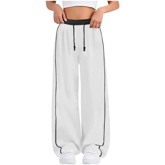 GiLiling Girls Parachute Pants, Y2K Wide Leg Cargo Sweatpants, Drawstring Waist Joggers with Pockets (White, 4-5 Years)
