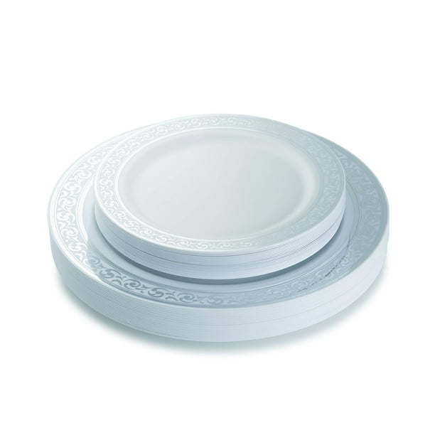40 Piece Elegant Plastic Plates Set Fancy Disposable Plastic Dinnerware