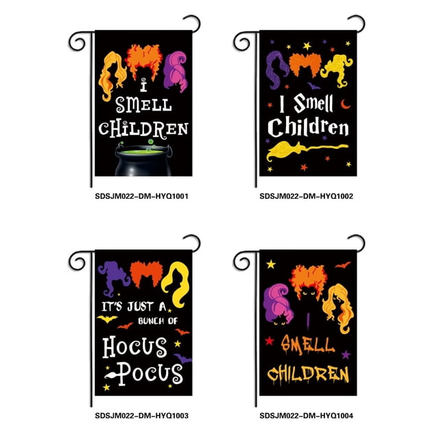 4PCS Halloween Hocus Pocus Witches Bandera de jardín Sanderson Sisters Arpillera de doble cara Decoraciones para exteriores Decoración de patio (3 30 * 45 cm) JAMW Sencillez