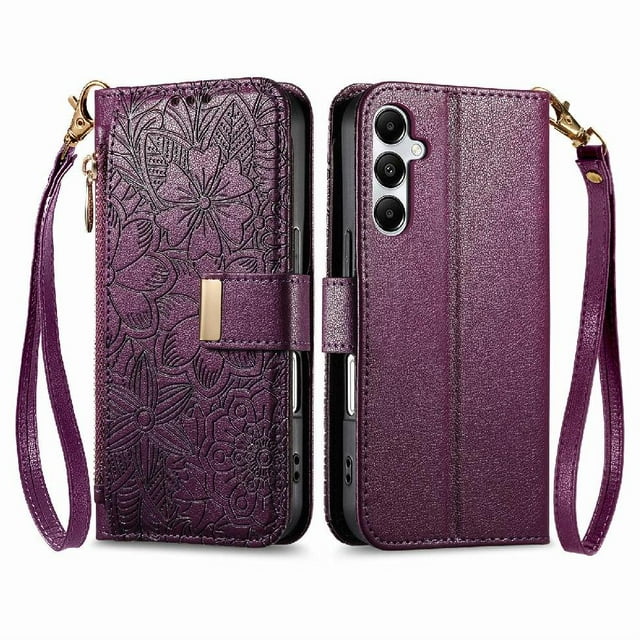 Flip Case pour FOXDOCK Samsung Galaxy A55 5G Support Portefeuille Fonction Protection Complète Floral Embossé Choix de Cadeau