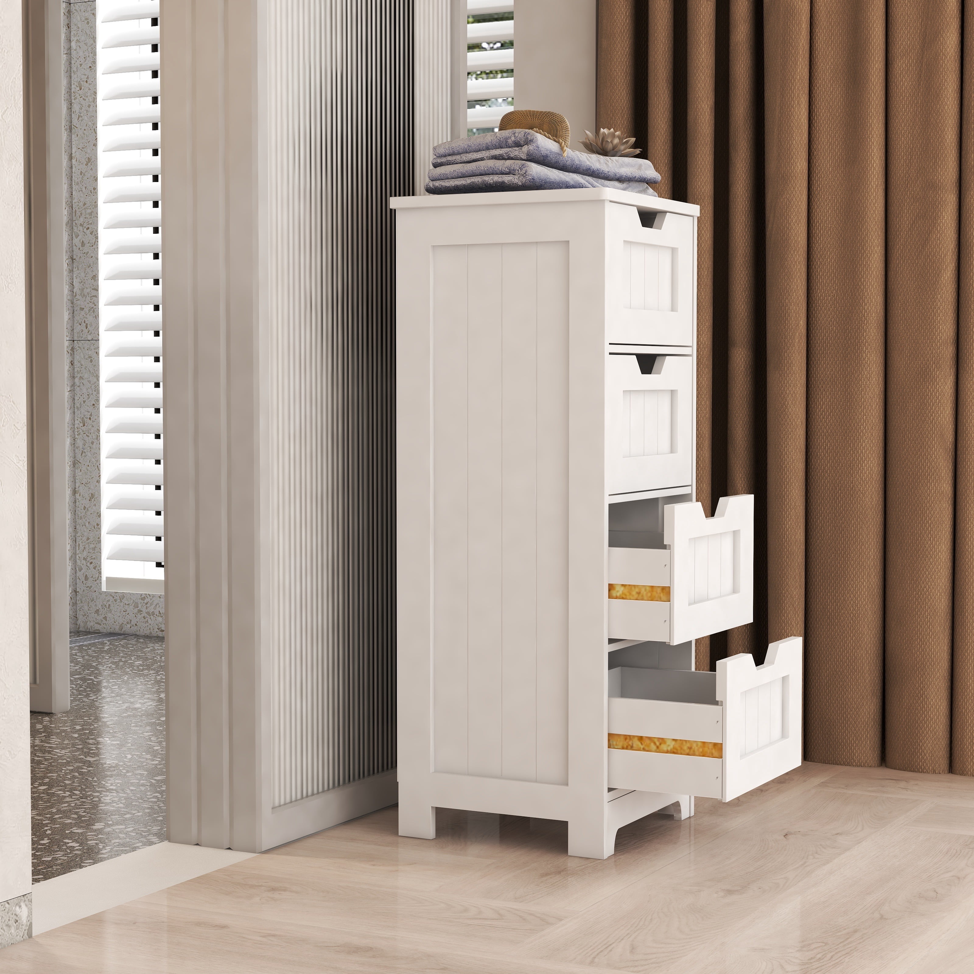 Freestanding Storage Cabinet With 4 Drawers, Suitable For Bathroom, Living Room, Kitchen