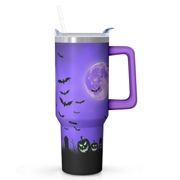 Halloween Tumbler 40 oz with Handle and Straw Pumpkin Skeleton Ghost Tumbler Halloween Birthday Gifts Insulated Mug