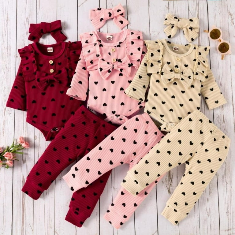 Baywell 3Pcs Baby Girl Outfit Set Newborn Toddler Girls Clothes