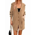 thumbnail image 3 of Women'S Solid Color Long-Sleeved Lapel Pocket Cardigan Three-Button Mid-Length Sweater Coat Khaki S, 3 of 8