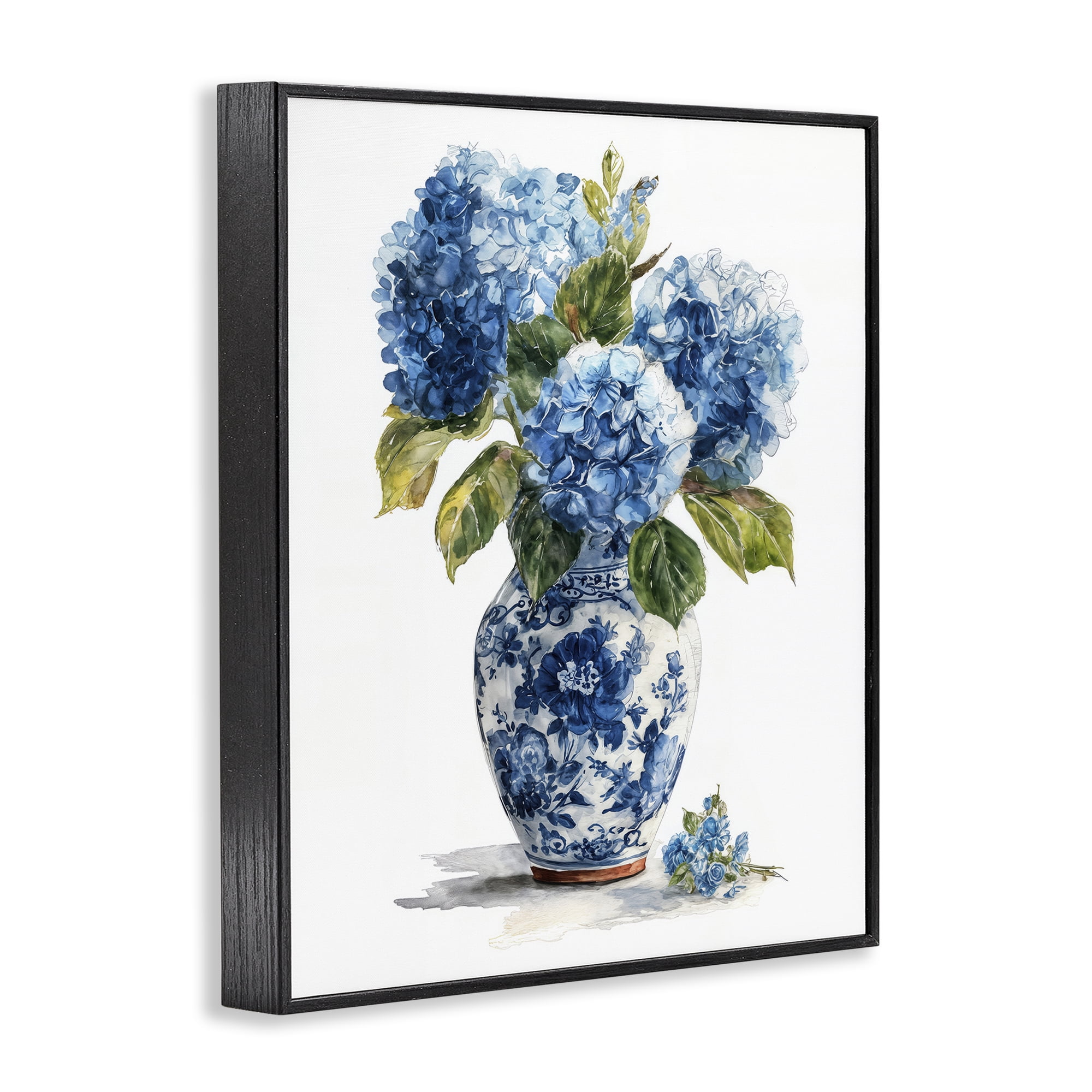 Stupell Industries Porcelain Vase with Hydrangea Bouquet Black Framed Giclee Art, design by Imagine It Images