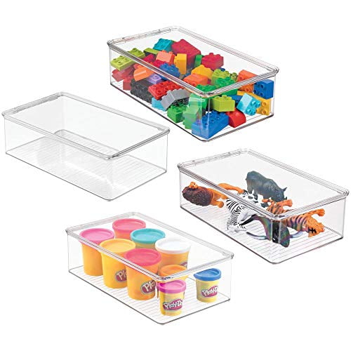 mDesign Stackable Plastic Storage Toy Box Bin with Lid container for