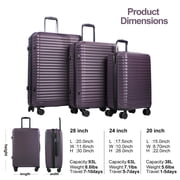 Travelhouse 3 Piece Hardside Luggage Set Hardshell Lightweight Suitcase with TSA Lock Spinner Wheels 20in24in28in.(Purple)