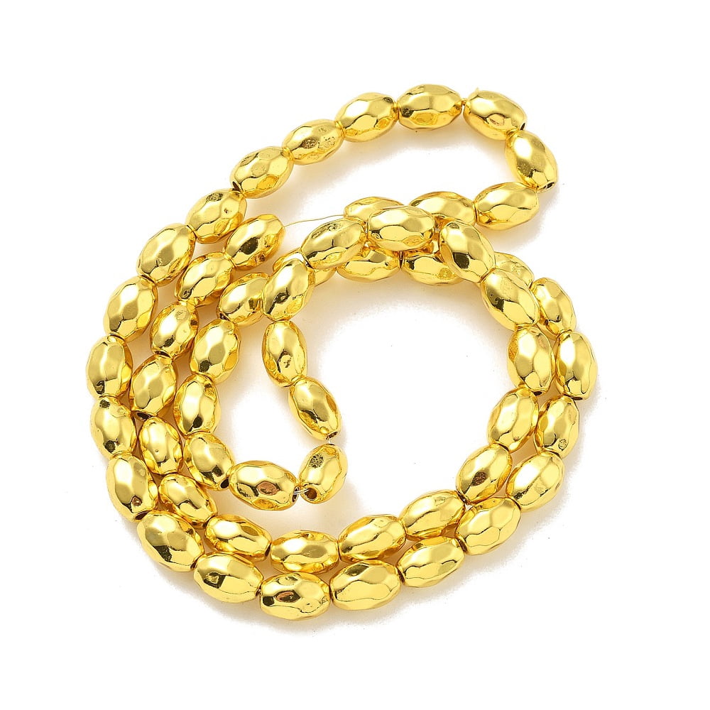 Synthetic Magnetic Hematite Beads Strands Faceted Oval Golden Plated 7x4~4.5x5.5mm Hole: 1.2mm about 65pcs/strand 15.75''(40cm)
