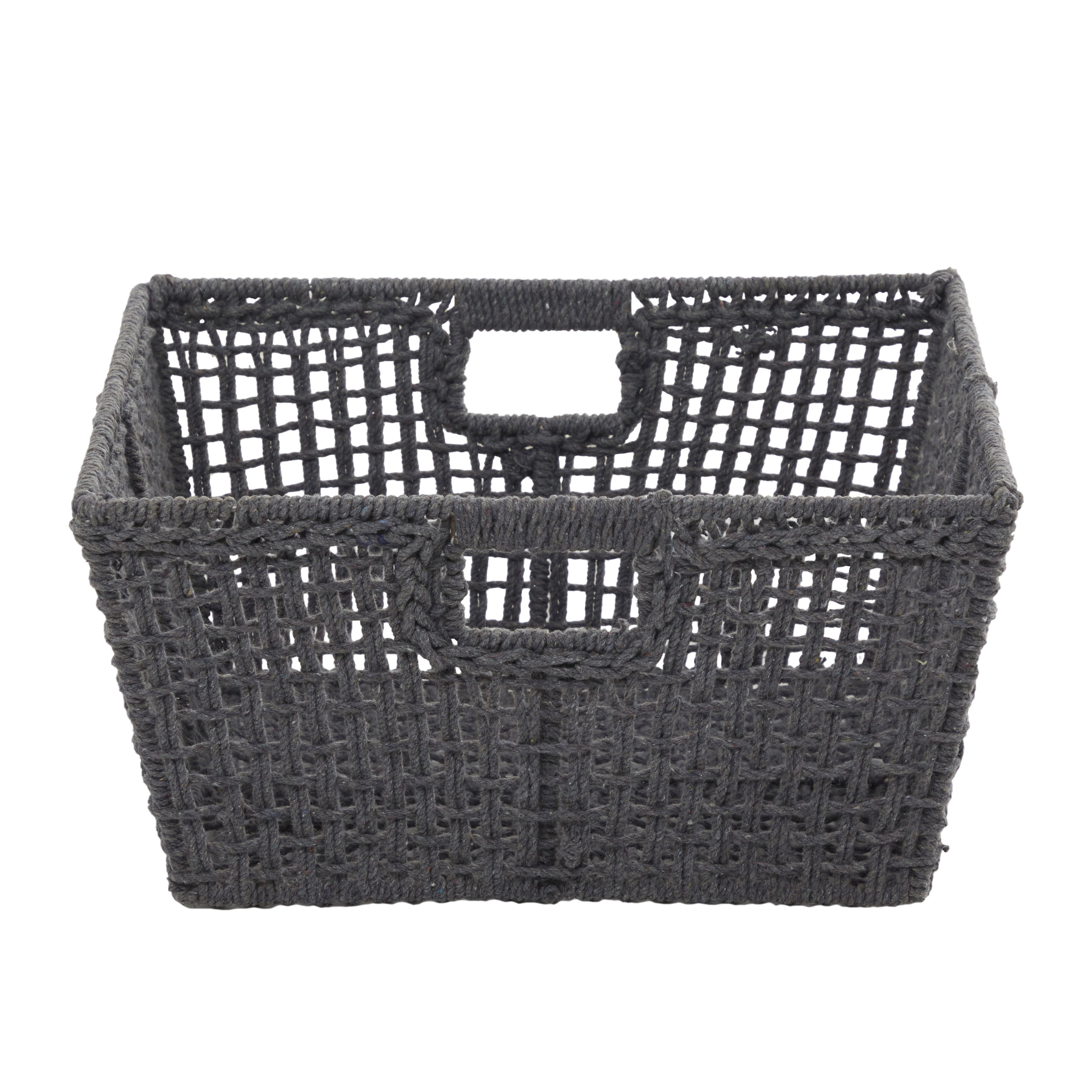 CosmoLiving by Cosmopolitan 19" x 10" Gray Cotton Handmade Storage Basket with Handles, 1-Piece