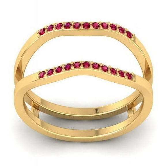 Red Ruby Wedding Wrap Enhancer Band Ring for Women, 14K Yellow Gold Plated