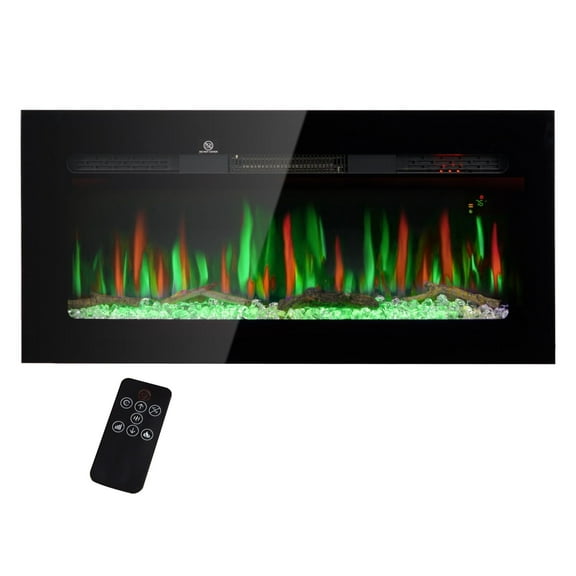 36" Electric Fireplace, Wall Mounted & Recessed Heater with Remote - Adjustable Flame & Heat