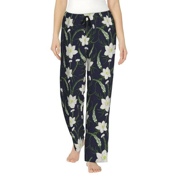Balery Lilies Flowers Pantalones de pijama para mujer, pijamas ultraligeros, pantalones de estar por casa-Small