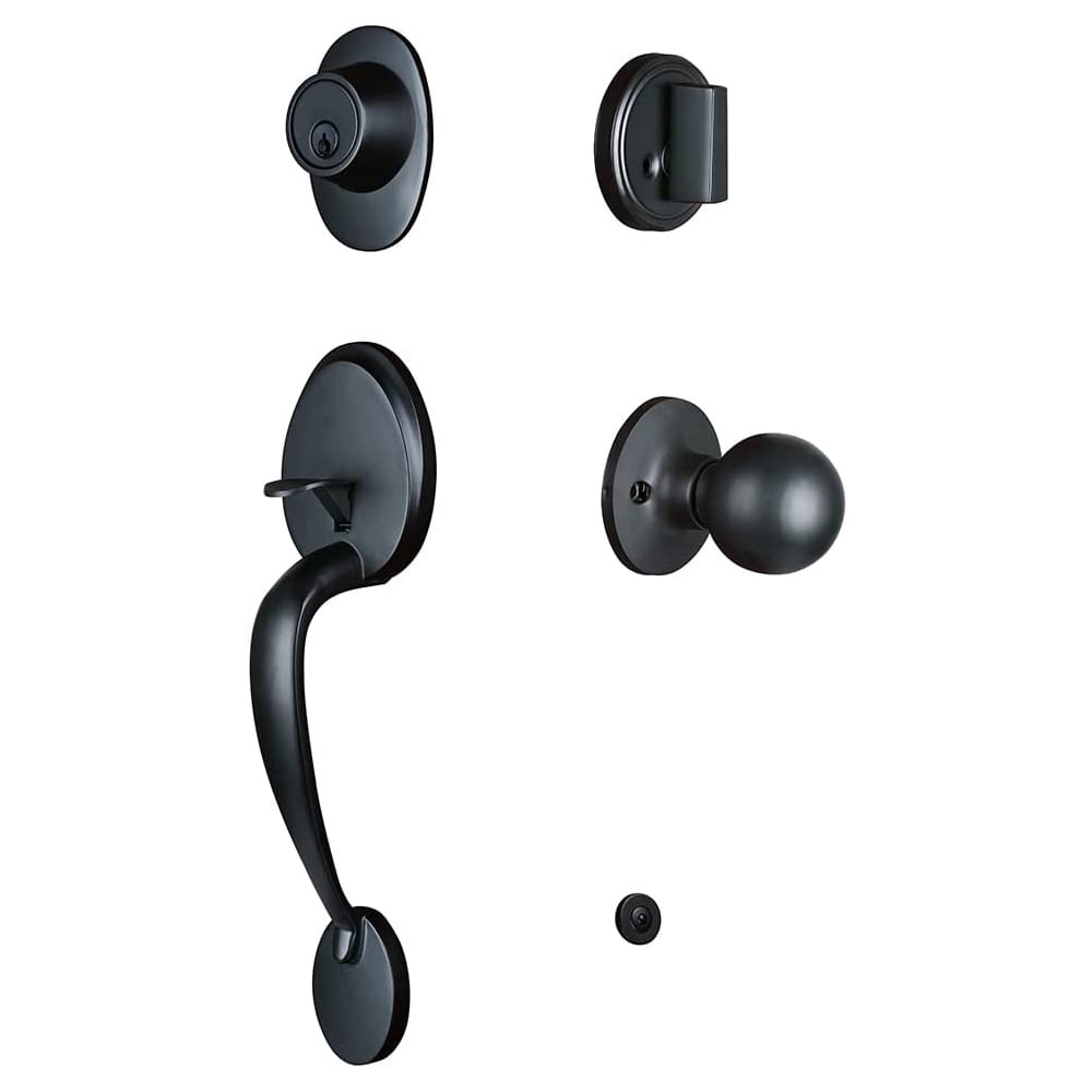 マラソン限定！ポイント5倍 HISAFE Matte Black Double Front Door Handleset in Camelot