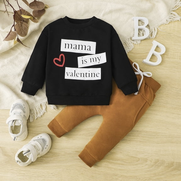 LIJCC Baby Boy Sweet Valentine's 2-Piece Outfit - Black Soft Sweatshirt with "mama is my valentine" Graphic (Plus Cute Red Heart) Comfortable Drawstring Pants (Perfect for Holiday Snuggles)