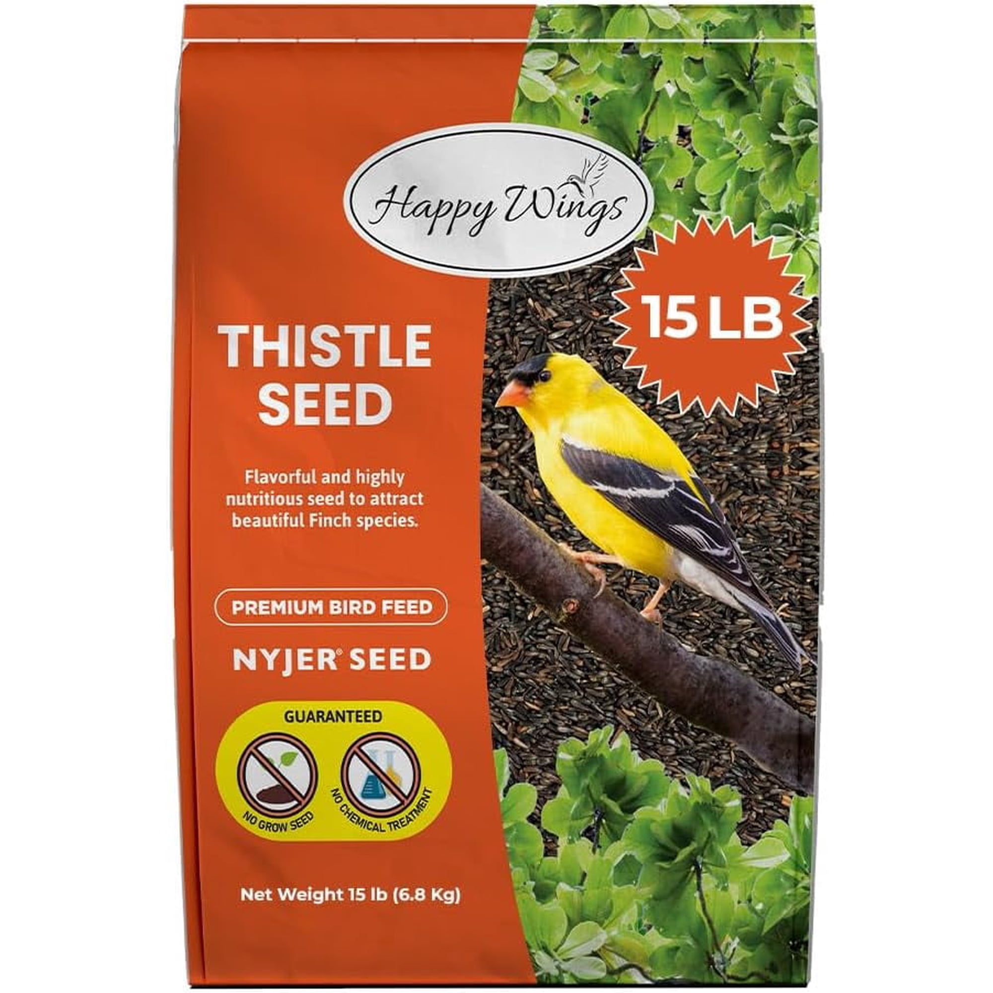 Happy Wings Nyjer Seeds 15 lb No Grow Birdseed, Wild Bird Food. Dry, New