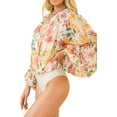 thumbnail image 2 of Flying Tomato Womens Chiffon Floral Bodysuit Top (Ivory, Small), 2 of 5