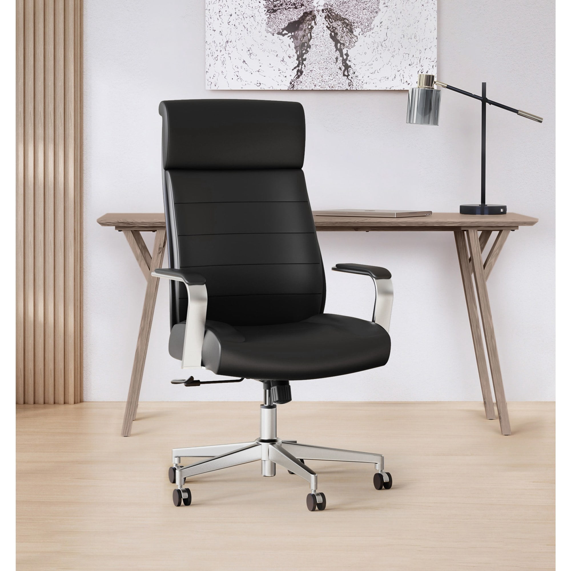 Realspace® Modern Comfort Modee Vegan Leather High-Back Executive Office Chair, Black/Chrome, BIFMA Compliant
