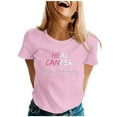 thumbnail image 2 of Caner Shirts for Women Pink Ribbon Graphic Short Sleeve Crewneck Tops Cancer Awareness Inspirational Casual Tees A001-Pink L, 2 of 5