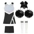 thumbnail image 3 of Jizyo Girls Cheerleading Outfit School Musical Cheer Leader Costume Sequins Dress with Shorts Pompom A White&Black 6, 3 of 5