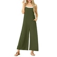 thumbnail image 3 of BiZtdJrK Womens Square Neck Jumpsuits Sleeveless Spaghetti Strap Overalls Wide Leg Casual Summer Beach Rompers with Pockets sales today clearance Army Green L, 3 of 9