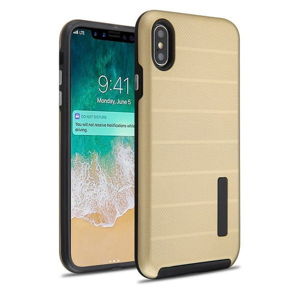 Bemz Dual Layer Armor Textured Anti-Slip Grip Phone Case Cover and Atom Cloth for Apple iPhone XS Max - Gold