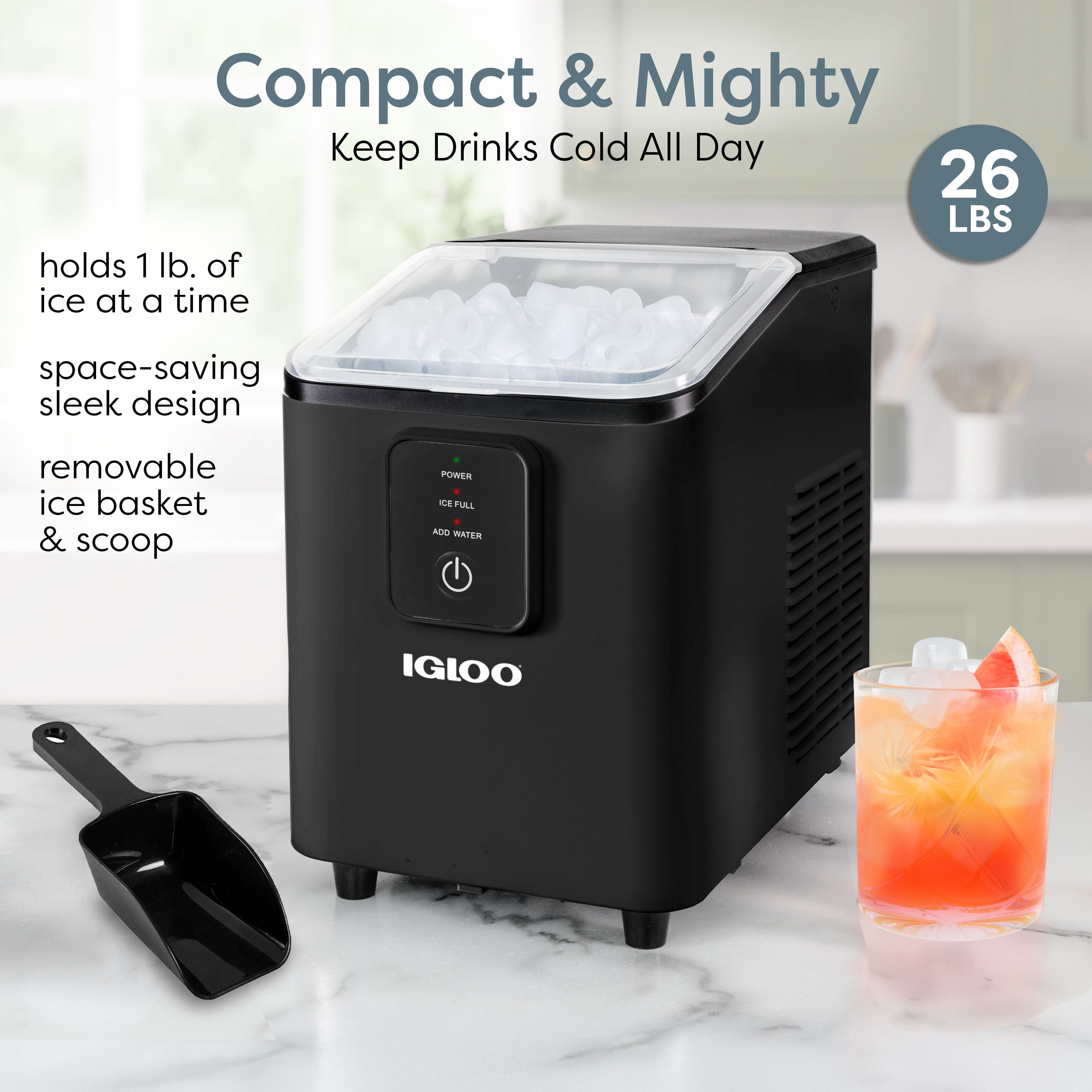 Igloo Automatic Ice Machine, Self-Cleaning Countertop Ice Maker with Ice Scoop and Basket, Black