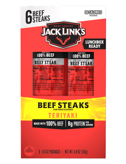 Jack Link's Beef Steak,  Teriyaki, 6ct .8oz Steaks, 4.8oz  Caddie