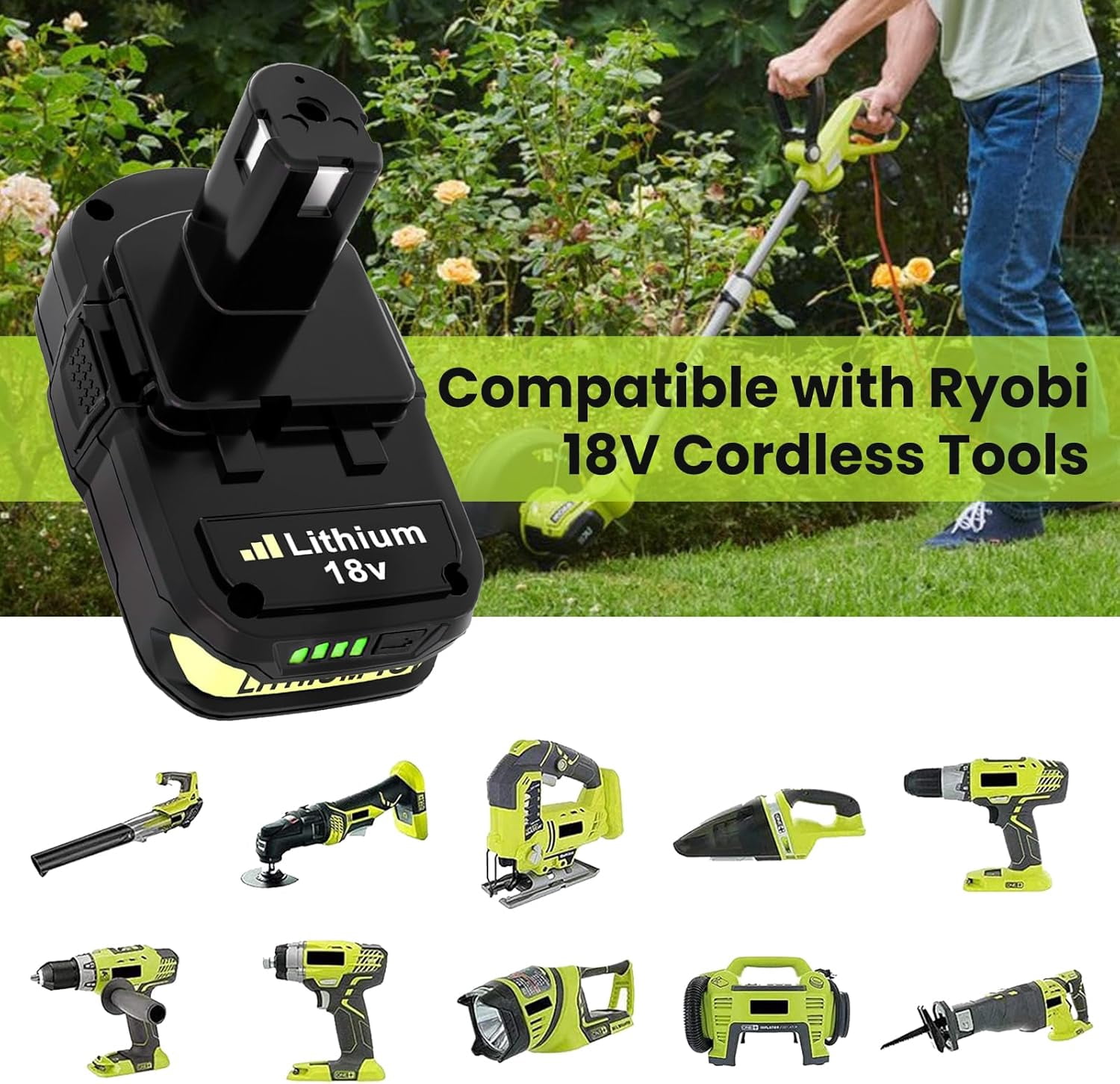 2PACK 3.6Ah Lithium Battery Replacement for Ryobi 18V Battery and P117 Charger Combo Compatible with Ryobi Battery and Charger 18 Volt P102 P103 P104 P105 P107 P108 P109 Cordless Power Tools
