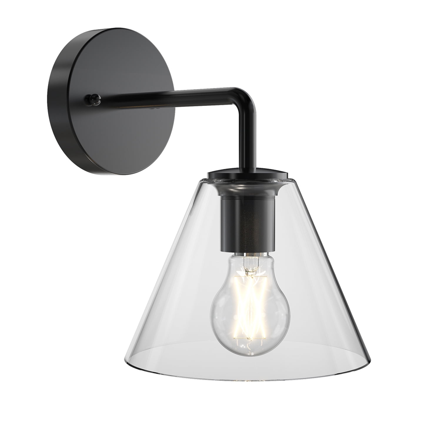 Better Homes & Gardens Clear Glass Wall Light Black, 1 A19 Bulb Included