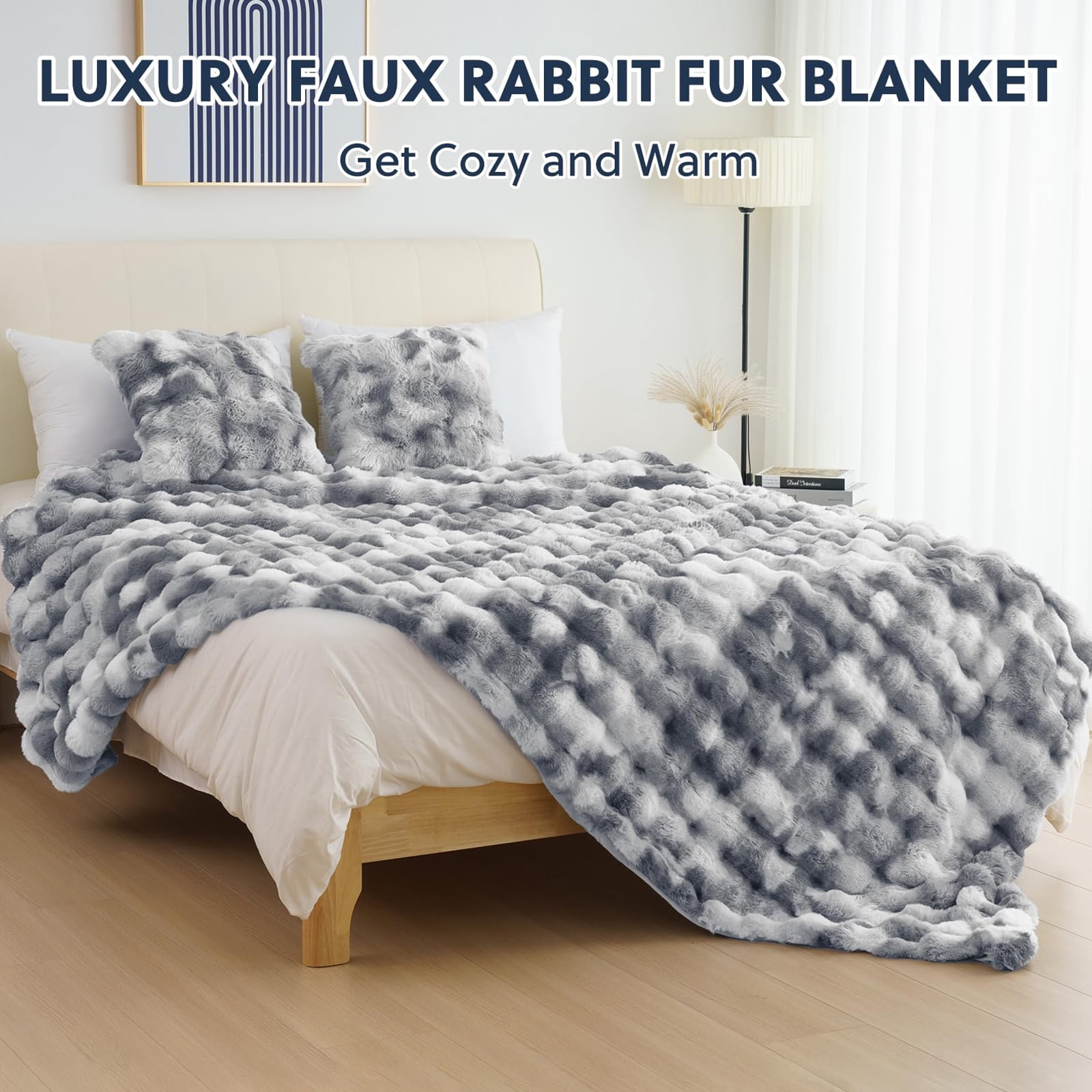 Cozylore Faux Fur Throw Blanket for Couch Luxury Fluffy Thick Bubble Blanket Warm Cozy Throw for Bedroom Living Room, 50" x 60", Tie-Dye Gray