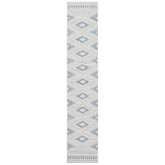 SAFAVIEH Santorini Moira Geometric Indoor/Outdoor Runner Rug, Blue/Ivory, 2' x 10'
